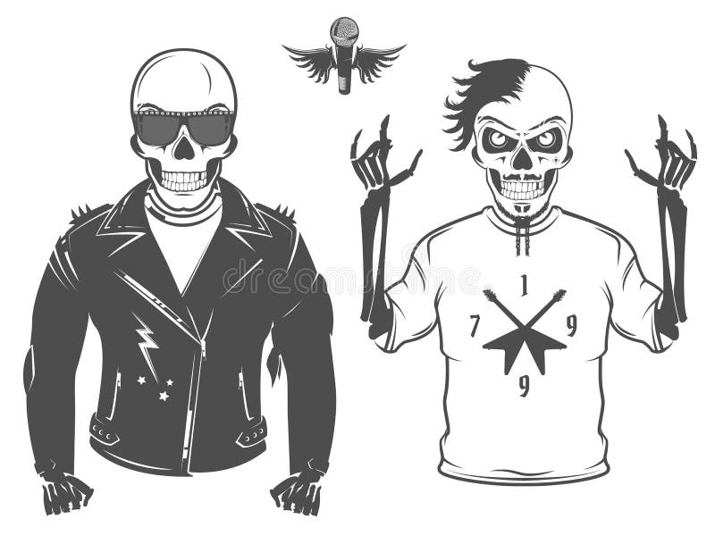 Uppsättningen av vaggar - och - rullar stjärnan för t-skjortor och tatuerar design stock illustrationer Uppsättningen av vaggar - och - rullar stjärnan för t-skjortor och tatuerar design stock illustrationer
