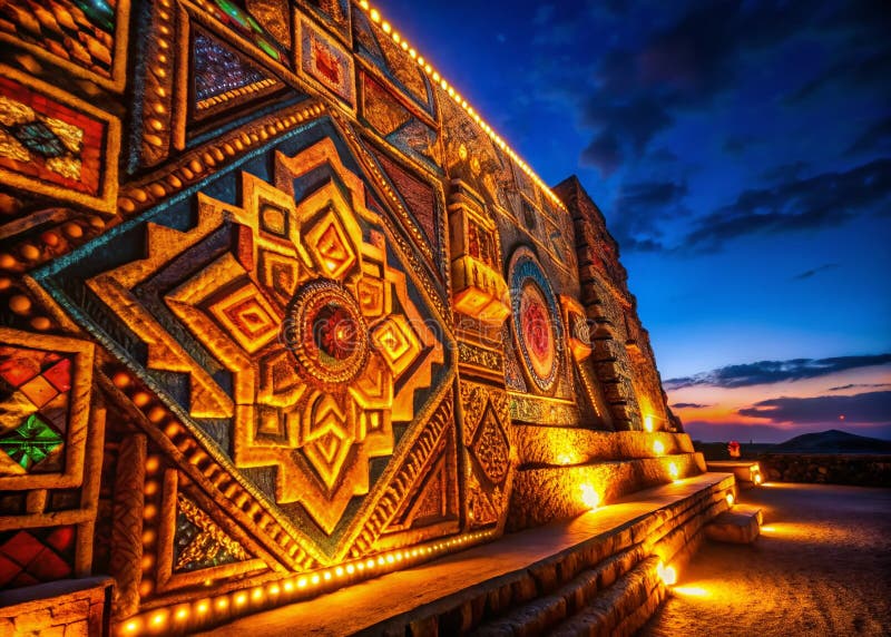 Uppvisa den mystiska geometrin hos andierna och mesoamerica intricate inca- och aztec-mönstren under bedövningsnatten vektor illustrationer