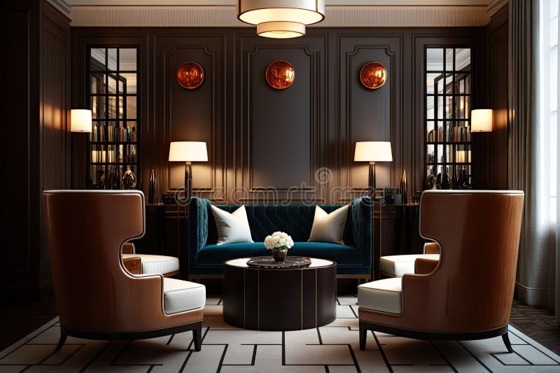 Upscale Hotel Lobby, with Armchairs and