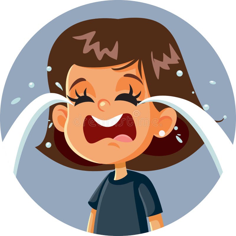 Little Sad Girl Crying Cartoon Character vector illustration.