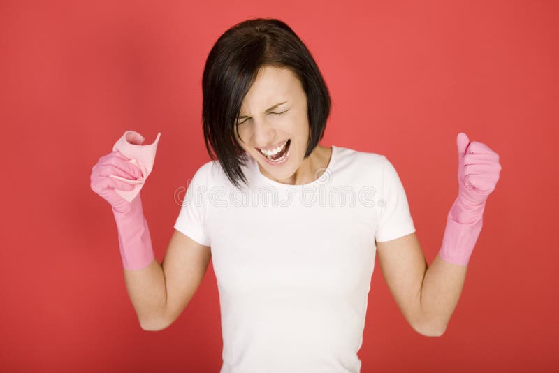 Upset cleaning up woman