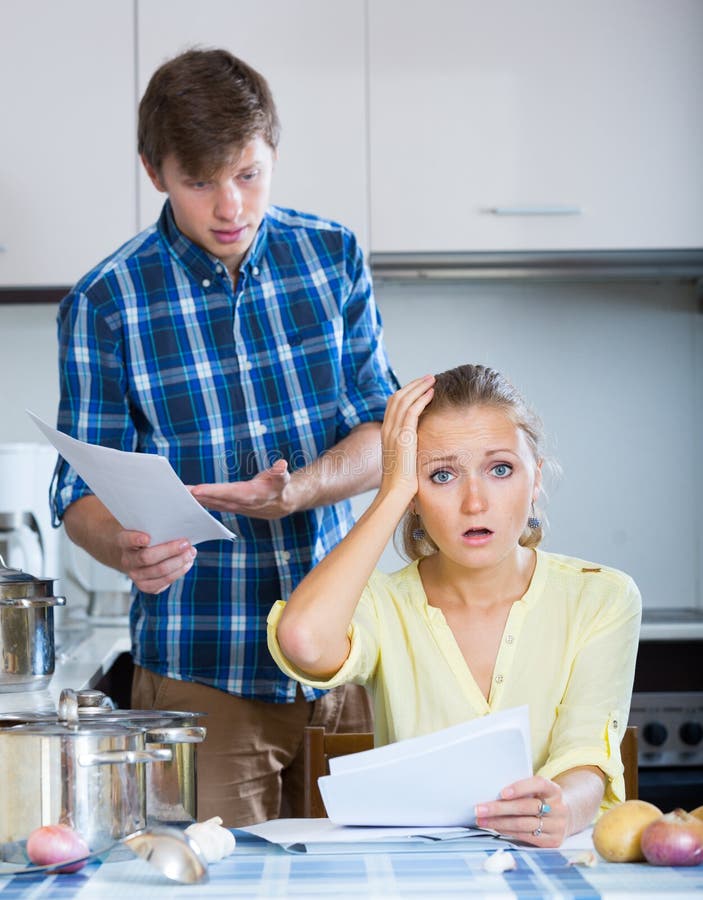 Upset man and frustrated housewife. 
