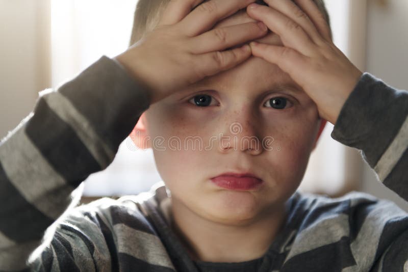 Upset problem child sit on chair concept for bullying, depression stress