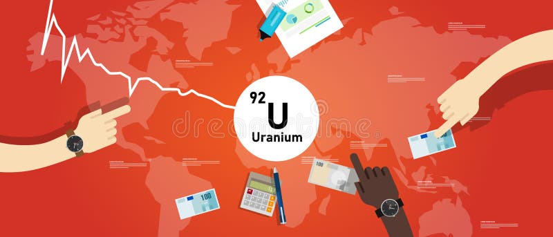 Uranium price going down decrease cheaper in metal mineral nuclear commodity market international trading market royalty free illustration