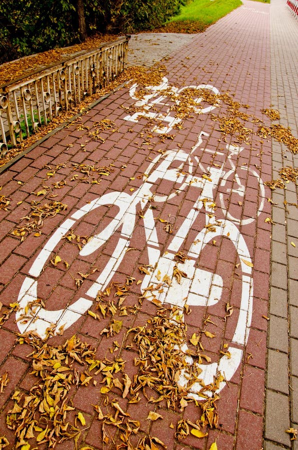 Urban bicycle track in autumn