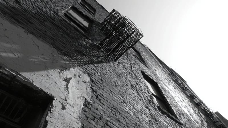 Urban Brick Wall Exterior Building Detaliu Negru Alb vechi oraș gri de foc imagine de lumină scară vector illustration