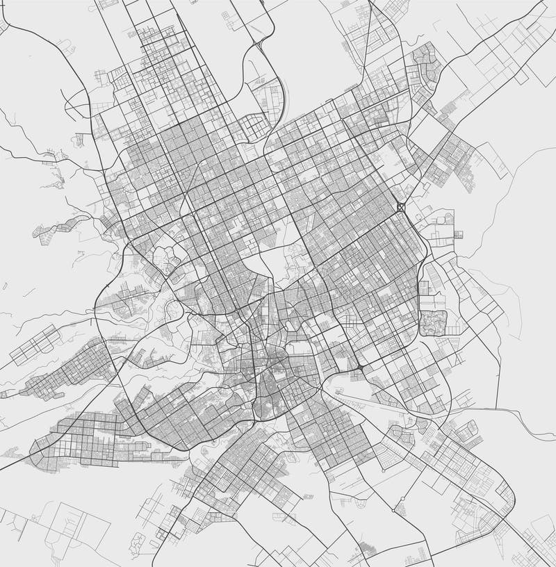 Urban city map of Riyadh. Vector poster. Grayscale street map