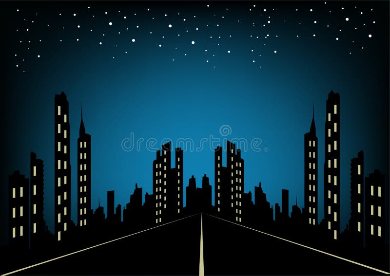 Night Time City with Shadow Stock Vector Illustration of evening