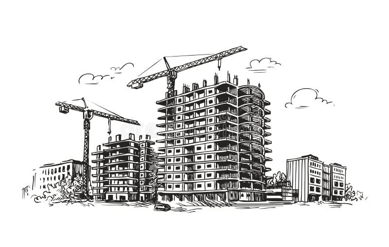 Urban Construction, Building Sketch. City, House, Town Vector Illustration  Stock Vector - Illustration of house, architecture: 85788471