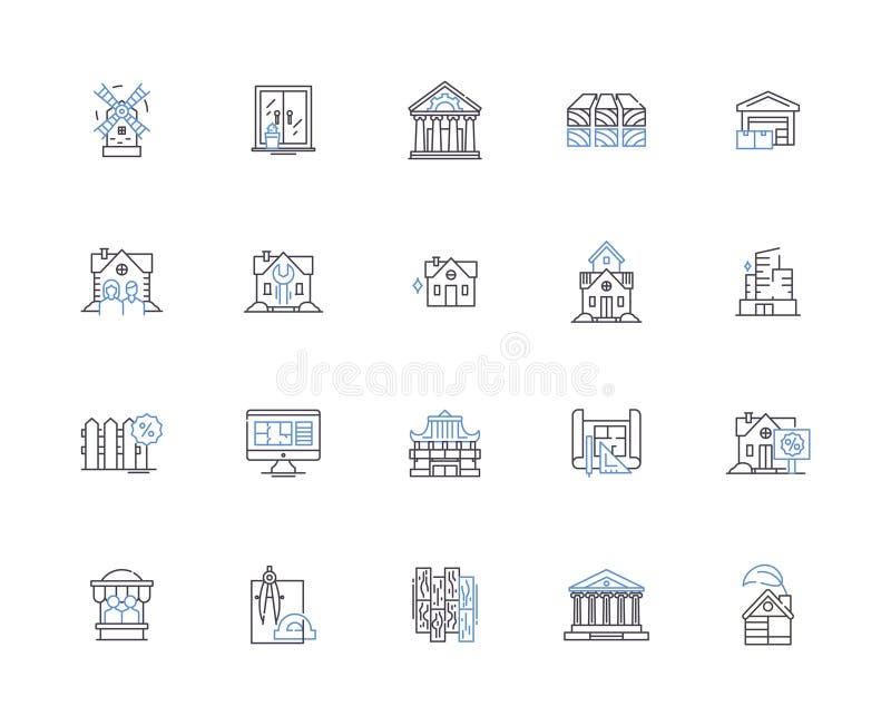 Urban design outline icons collection. Urban, Design, Streetscape, Planning, Landscape, Architecture, Infrastructure royalty free illustration