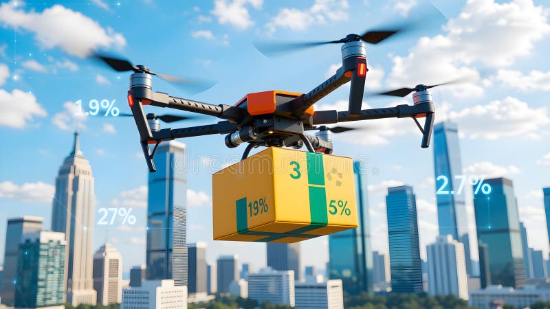 Urban Drone Delivery: Precision Logistics in the Sky stock illustration