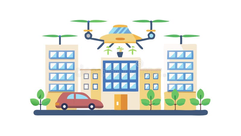 Urban Drone Operations, City Surveillance, vector design Generative AI stock illustration