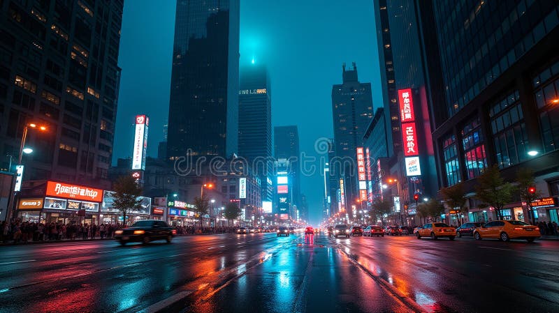 Urban Glow : Vibrant Nighttime Cityscape vektor illustrationer