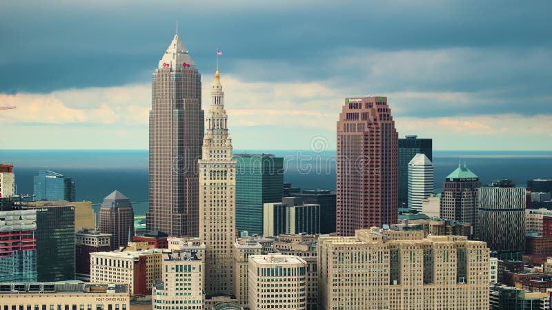 Urban Landscape of Downtown District of Cleveland City in State of Ohio 