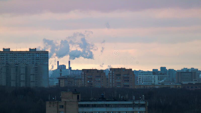 Urban landscape with smoke