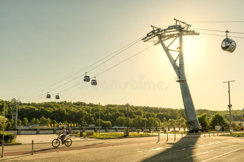 Urban modern cable car in Luzhniki park, Moscow