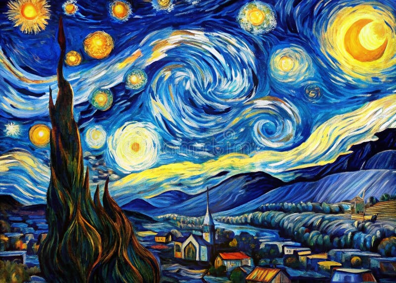 Urban Night Exploration A Van GoghInspirat Starry Sky Pictura unui Cityscape Capturând Magia unui Nocturn stock images