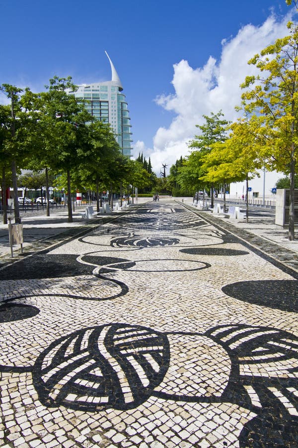 Urban park area of Parque das Nacoes, Lisbon, Portugal