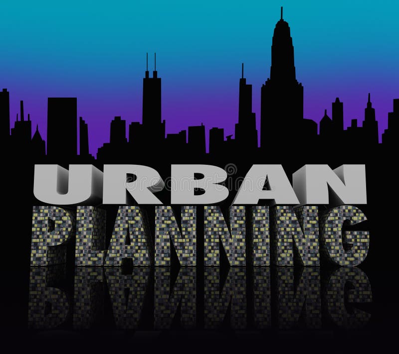 Urban Planning Night City Scape Skyline Words vector illustration Urban Planning Night City Scape Skyline Words vector illustration