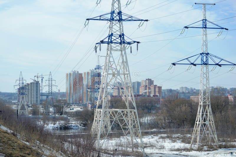 Urban power lines stock image. Image of sunset, sunrise - 272061661