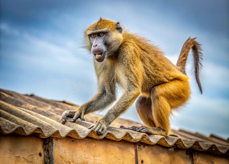 Urban Rooftop întâlnește o oază urbană neașteptată și jucăușă într-o fotografie documentary stil Wildlife stock illustration