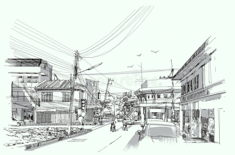 Urban street sketch stock illustration. Illustration of 