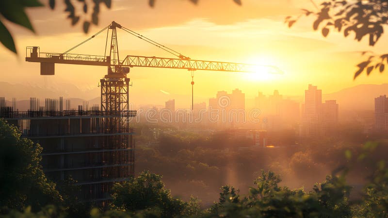 Urban Sunrise: Skyward Construction and Cityscape at Dawn Stock Photo ...