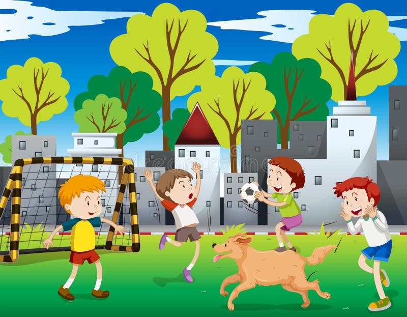 Urban ungar som spelar fotboll vektor illustrationer Urban ungar som spelar fotboll vektor illustrationer