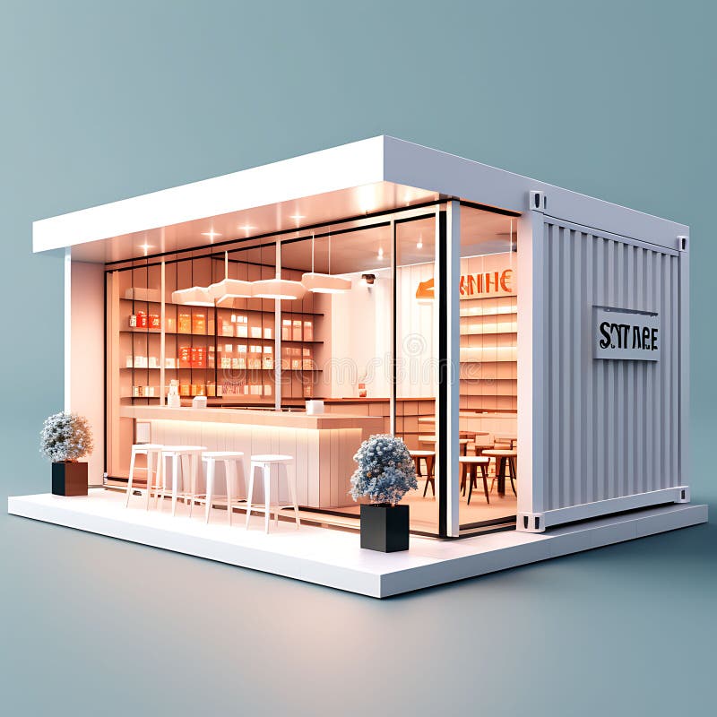 Urbane schicke Oase : isometrische Ansicht des Minimal Bar Containers in 3D Rendering Architektur stock abbildung