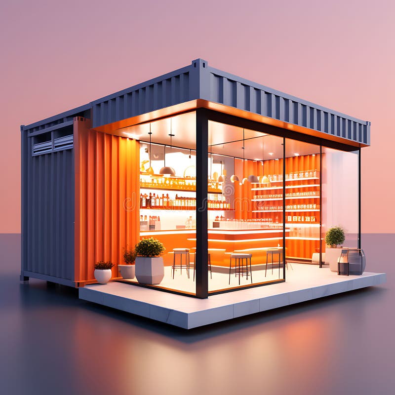 Urbane schicke Oase : isometrische Ansicht des Minimal Bar Containers in 3D Rendering Architektur vektor abbildung