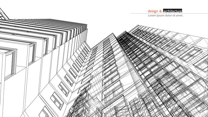 Urbanistische wolkenkrabber Abstracte 3D geeft van de bouw van de structuur van het draadkader terug bouw grafisch idee voor malp stock illustratie Urbanistische wolkenkrabber Abstracte 3D geeft van de bouw van de structuur van het draadkader terug bouw grafisch idee voor malp stock illustratie
