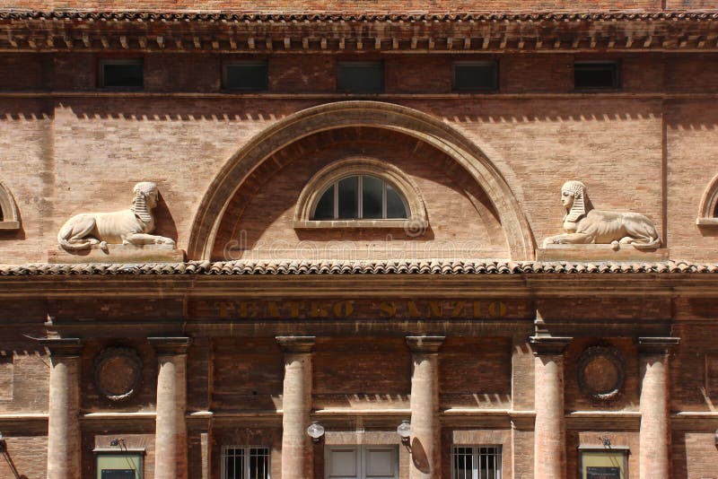 Urbino, Italy, Sanzio Theater detail, ancient and historical medieval city, panorama of the city. Urbino, Italy, Sanzio Theater detail, ancient and historical medieval city, panorama of the city