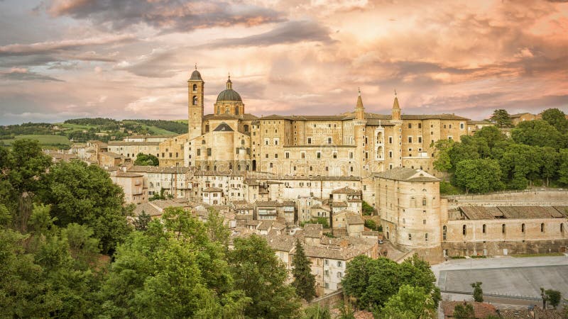 An image of Urbino Marche Italy at evening time. An image of Urbino Marche Italy at evening time