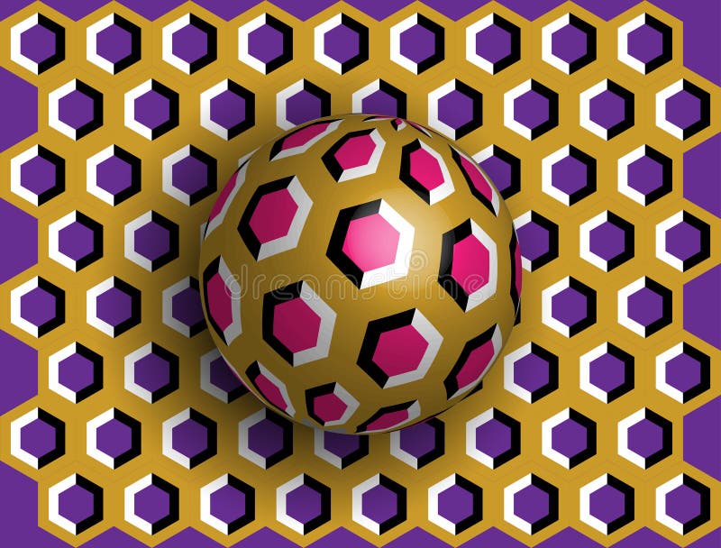 Urklipp för optiska illusioner Optisk illusion av rörelse En sfär snurrar runt ett rörligt golv Abstrakt fantasi 3D royaltyfri illustrationer