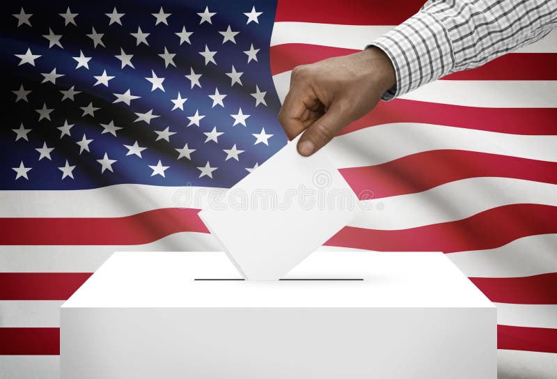 Urne avec le drapeau national sur le fond - Etats-Unis d'Amérique images libres de droits Urne avec le drapeau national sur le fond - Etats-Unis d'Amérique images libres de droits
