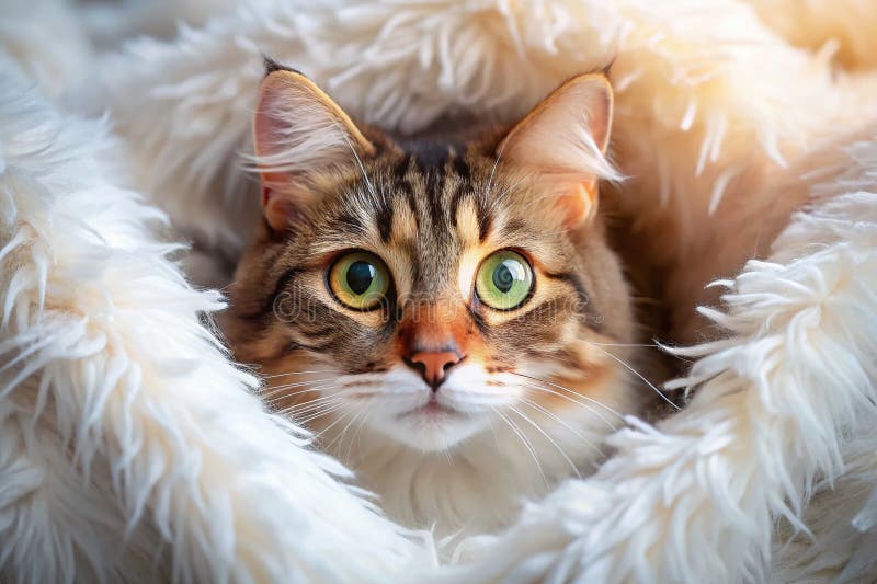 Uroczy Kitten szydził się do gry Enthralling Aerial View of Fluffy Kitten Peeking from the Beneath a Warm ilustracja wektor