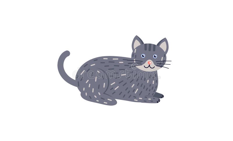 Uroczy szary kot na białym tle. zabawna ilustracja znaków feline ilustracji