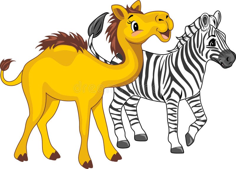 Uroczy wędrowny wielbłąd i zebra odizolowane na biało ilustracji