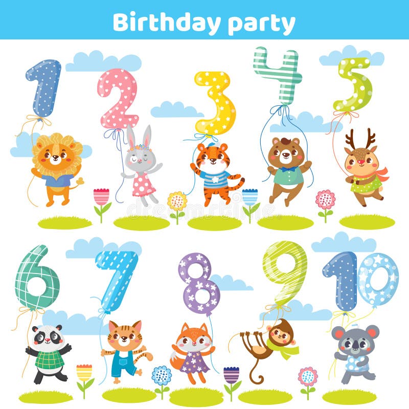 Urodziny liczby z śmiesznymi zwierzętami dla zaproszenie karty