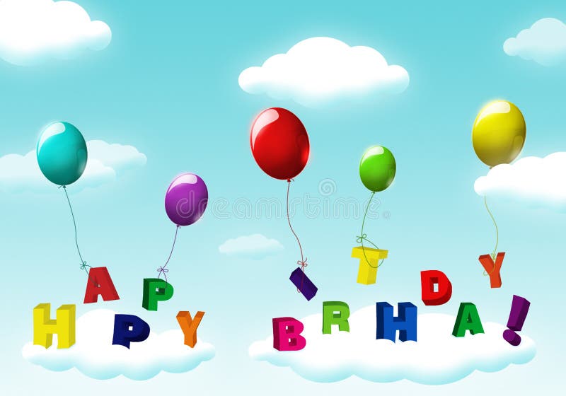 Abstract illustration of balloons, clouds and happy birthday text. Abstract illustration of balloons, clouds and happy birthday text.