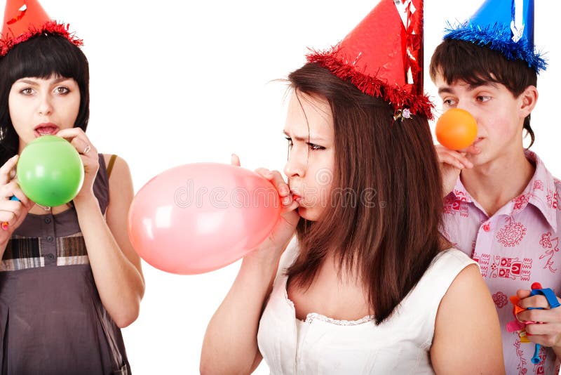 Group of teenagers celebrate birthday. Isolated. Group of teenagers celebrate birthday. Isolated.