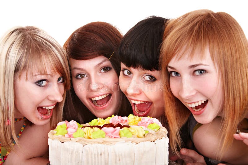 Group of young people celebrate happy birthday. Isolated. Group of young people celebrate happy birthday. Isolated.