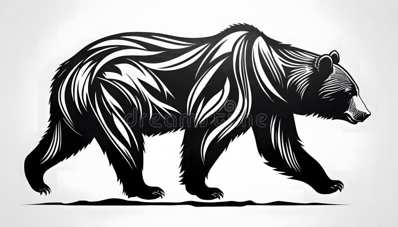 Urs negru maiestuos : o ilustrare a stilului de tăiere cu lemne izbitoare vector illustration
