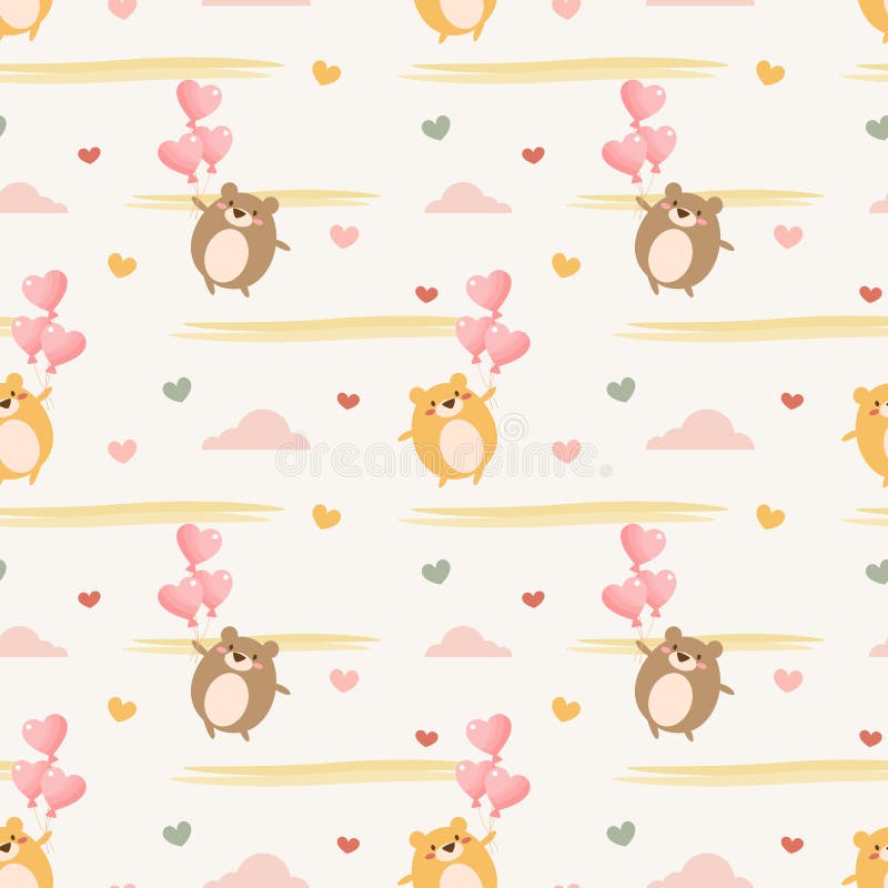 Urso bonito do bebê e teste padrão sem emenda do balão do coração ilustração stock Urso bonito do bebê e teste padrão sem emenda do balão do coração ilustração stock