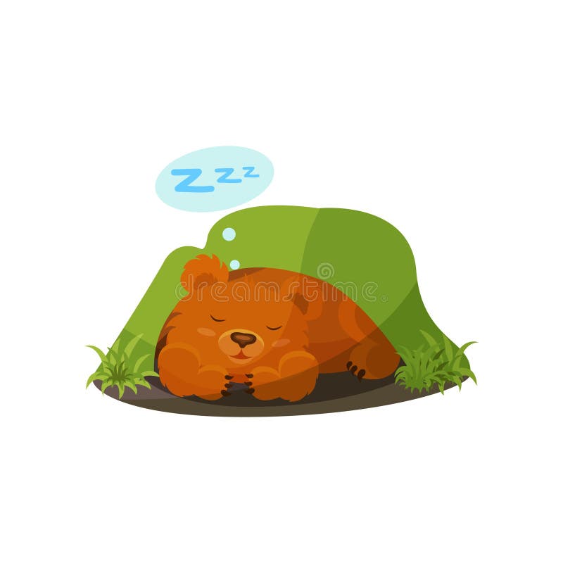 Urso bonito que dorme em uma ilustração do vetor do antro em um fundo branco ilustração stock Urso bonito que dorme em uma ilustração do vetor do antro em um fundo branco ilustração stock