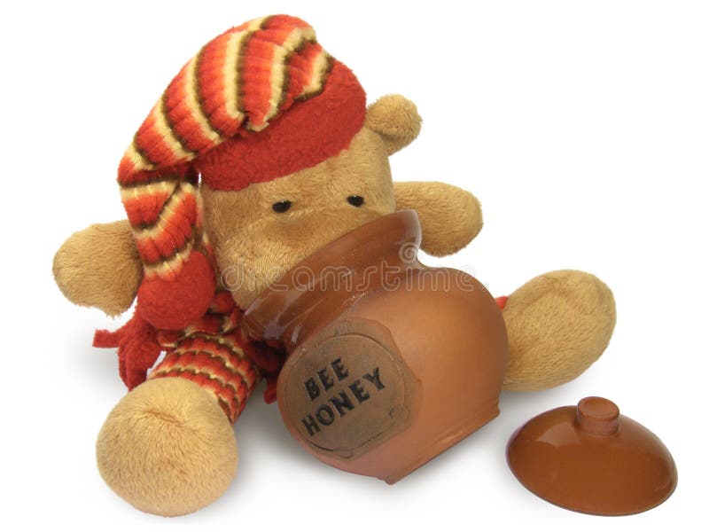 Urso da peluche com potenciômetro do mel imagem de stock Urso da peluche com potenciômetro do mel imagem de stock