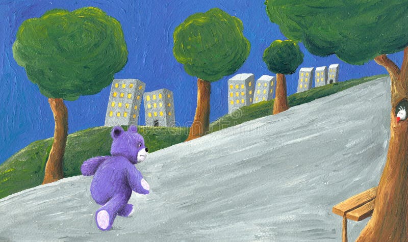 Urso de peluche roxo que anda no parque ilustração do vetor Urso de peluche roxo que anda no parque ilustração do vetor