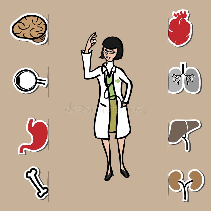 Ícones Do Desenho Do Doutor E Dos Desenhos Animados Da Medicina Ilustração  do Vetor - Ilustração de cérebro, humano: 78134530