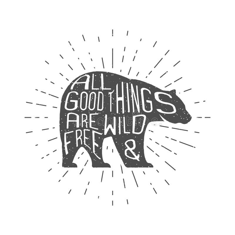 Urso do vintage com a mão tirada rotulando o slogan Projeto animal monocromático retro com tipografia inspirada motivation ilustração royalty free Urso do vintage com a mão tirada rotulando o slogan Projeto animal monocromático retro com tipografia inspirada motivation ilustração royalty free
