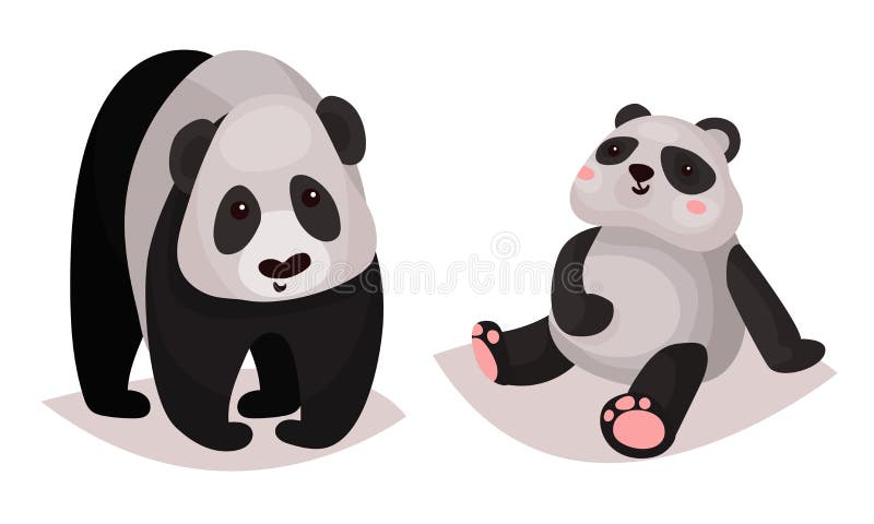 Um conjunto com ursos panda fofos ilustração vetorial para